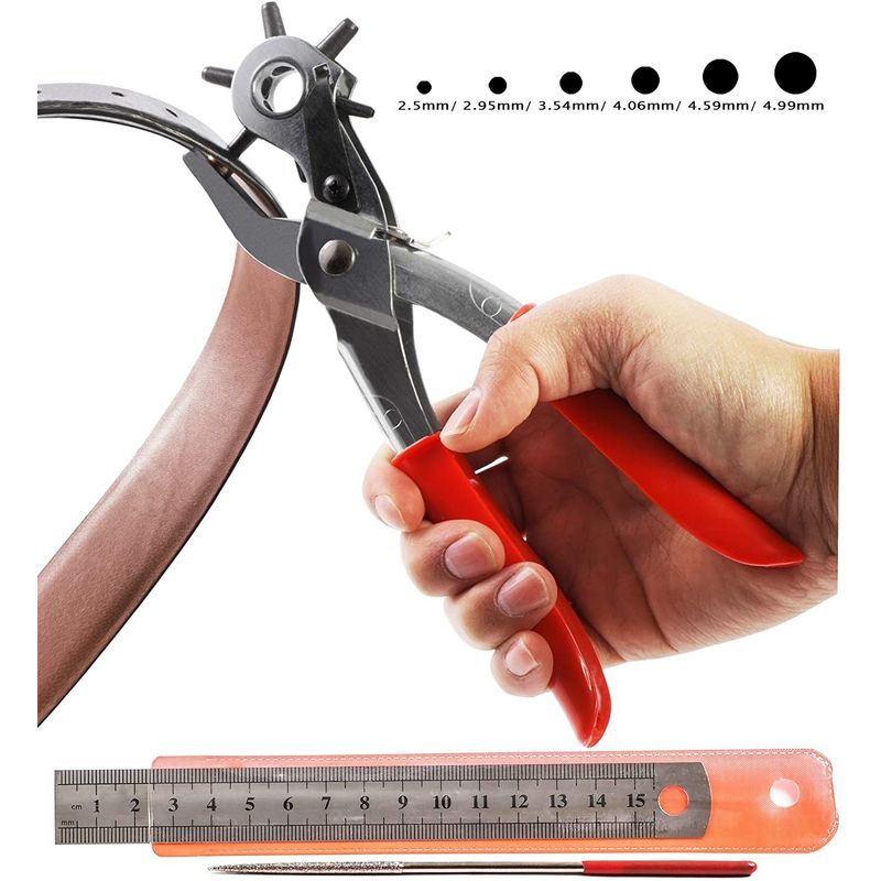 Leather Hole Punch Belt Tool 6 Sizes Puncher Revolving Pliers Heavy Duty 9  