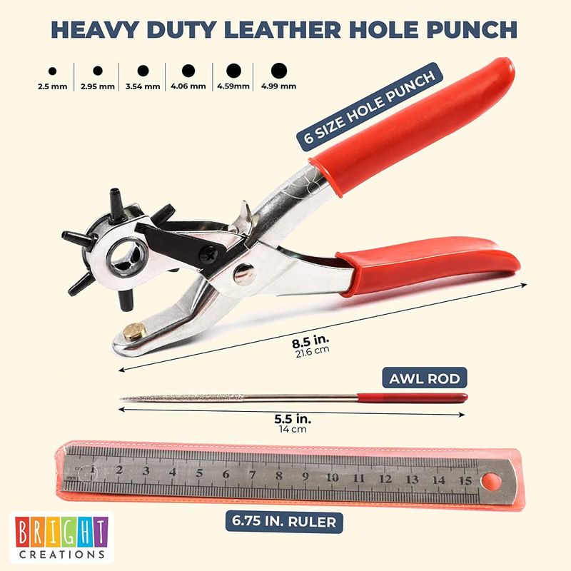 6 Sized Heavy Duty Leather Hole Punch Tool Set (3 Pieces)