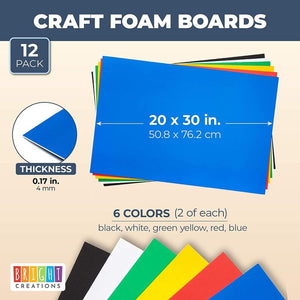 Foam Boards for Signs, Craft Poster Board in 6 Colors (20 x 30 Inches, 12-Pack)