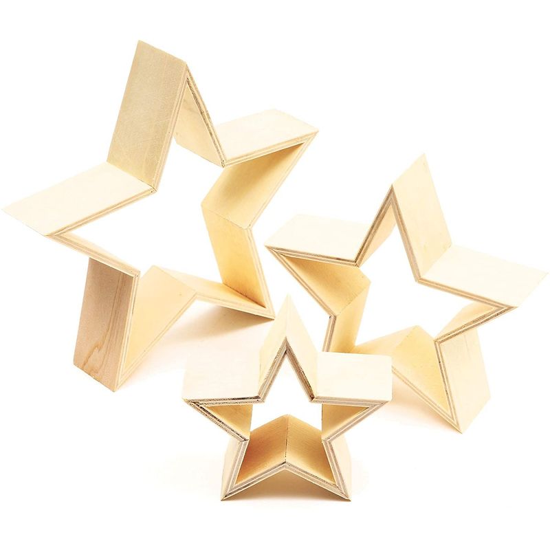 Unfinished Wood Framed Stars for Home Decor DIY Painting, Arts & Crafts, 3 Sizes (3 Pack)