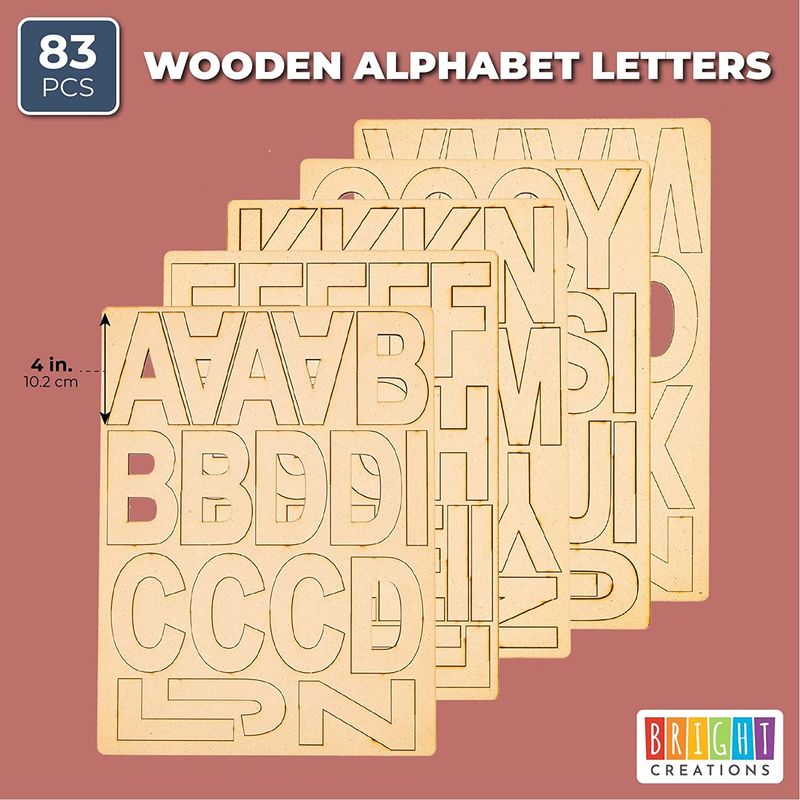Wooden Alphabet Letters for Crafts (4 Inches, 83-Pack)