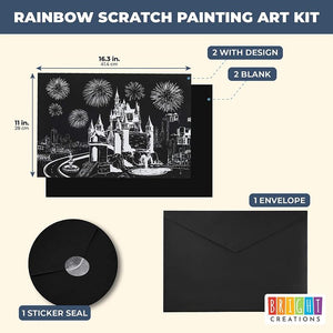 Rainbow Scratch Paper Kit, Whimsical Castle CityScape, Sketch DIY Art Craft, 2 Pcs Castle Designs, 2 Blank Sheets, 4 Tools (16.3 x 11 In)