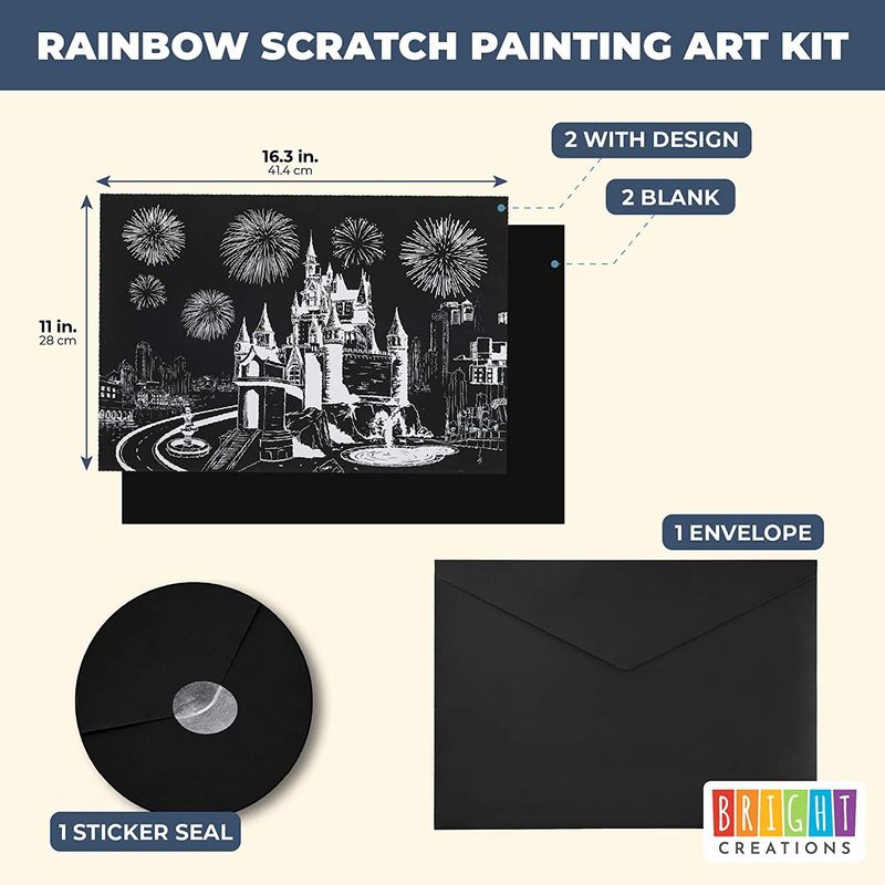 Rainbow Scratch Paper Kit, Whimsical Castle Cityscape, Sketch DIY Art Craft, 2