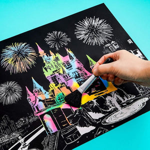 Rainbow Scratch Paper Kit, Whimsical Castle Cityscape, Sketch DIY Art Craft, 2