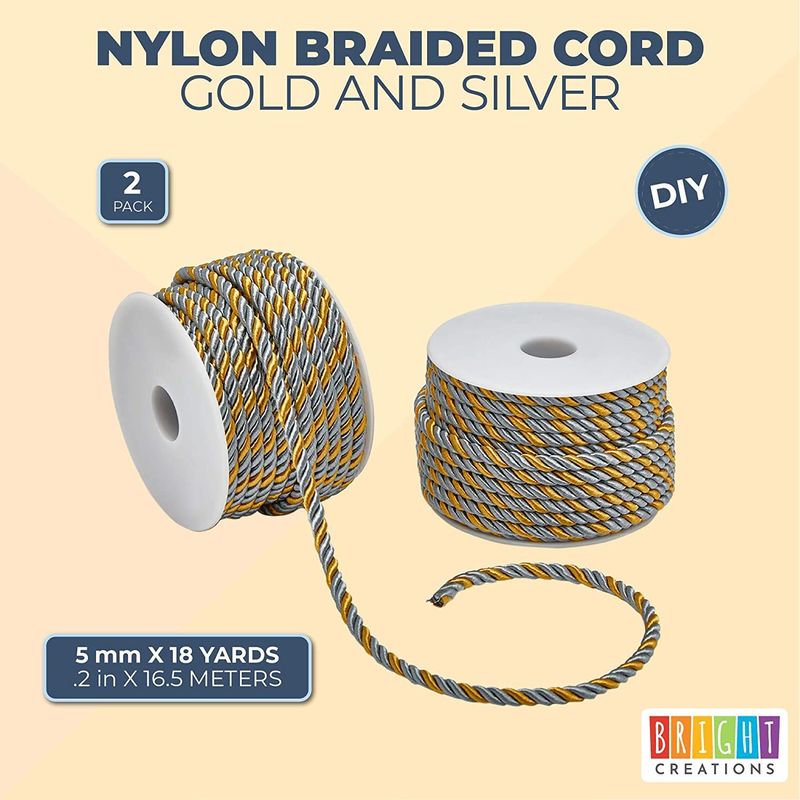 Silver and Gold Nylon Twisted Cord Trim Rope for Crafts (36 Yards