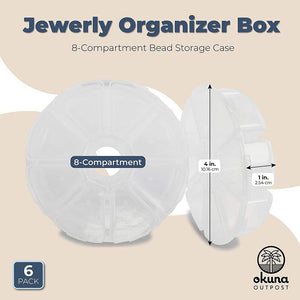 Travel Jewelry Organizer Box, 8 Compartment Bead Storage Case (6 Pack)