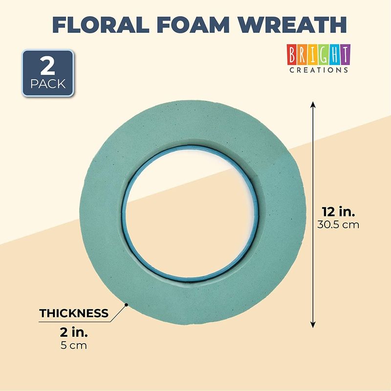Wet Floral Foam Wreath Form Ring for Flower Arrangements (12 x 2 in, 2 Pack)
