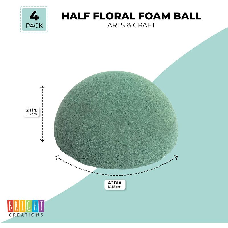 Floral Foam Half Balls for Flowers, DIY Crafts (4 x 2.1 in, Green, 4 Pack)