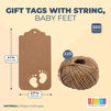 Kraft Paper Gift Tags with String, Baby Feet (2.17 x 4.1 in, 300 Pack)