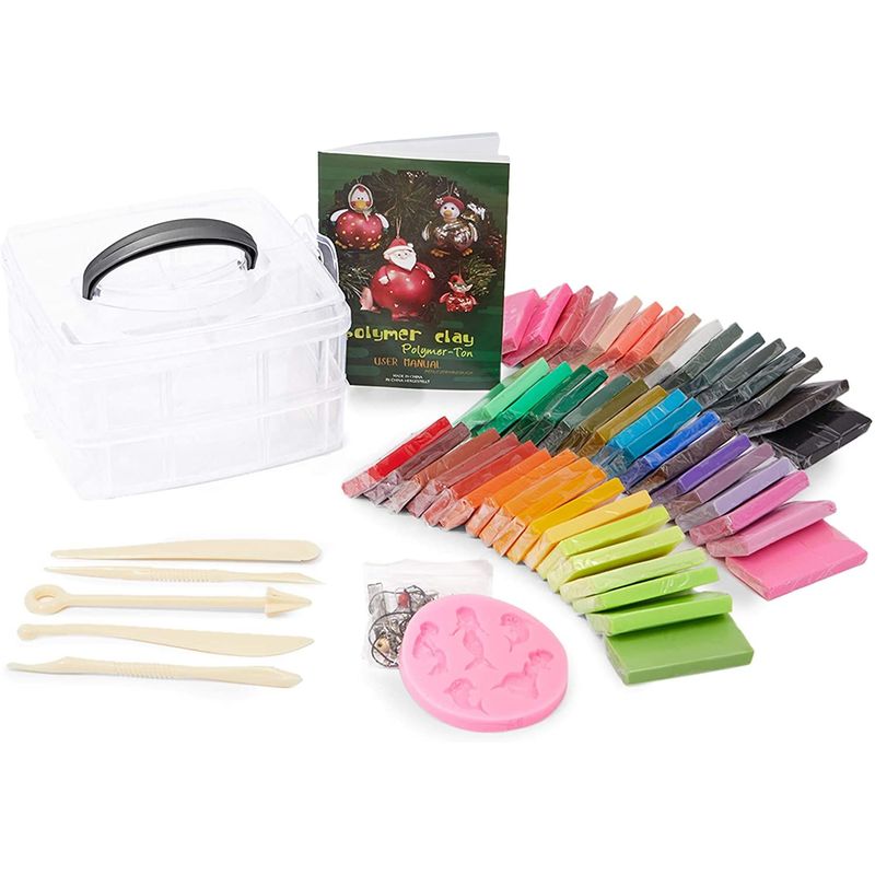 DIY Polymer Clay Jewelry Making Kit with Case, Tools, Molds, Acccessories  and 50 Colors!
