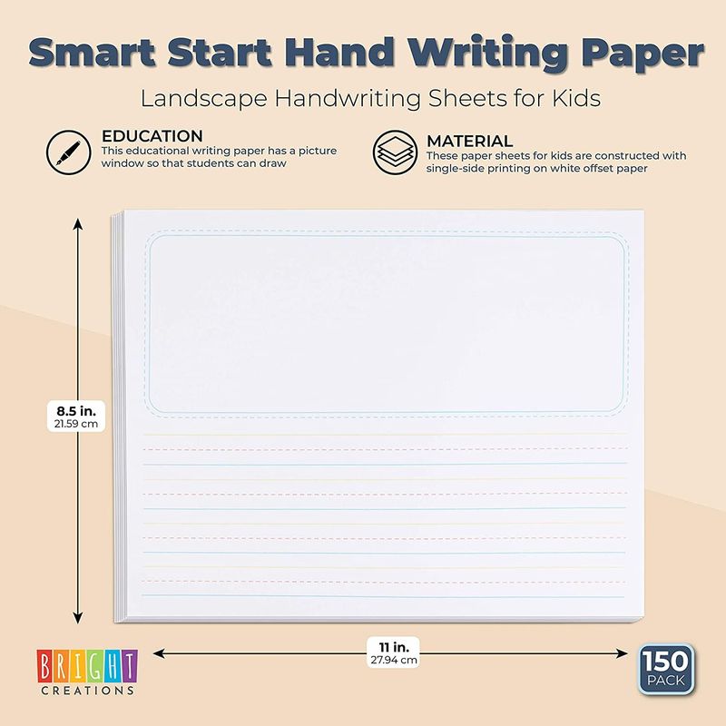 Handwriting Story Paper Sheets for Kids (11 x 8.5 In, 150 Pack)