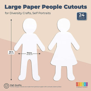 Bright Creations Large Paper People Cutouts for Diversity Crafts, Self Portraits (17.5 x 35 in, 24 Pack)
