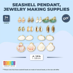 Sea Shell Pendants, Charms for DIY Jewelry Making (0.4 to 1.5 In, 24 Pack)