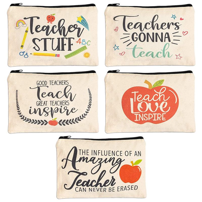 Pencil Pouches with Zipper, Teacher Appreciation Gifts (9 x 5.9 In, 5 Designs, 5 Pack)