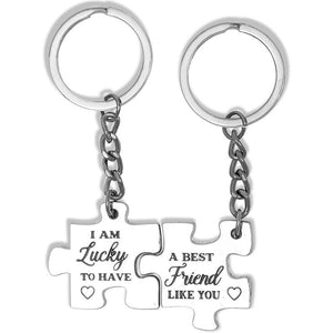 Best Friend Puzzle Piece Keychains in 2 Designs (1.2 x 3.3 Inches, Silver, 12-Pack)