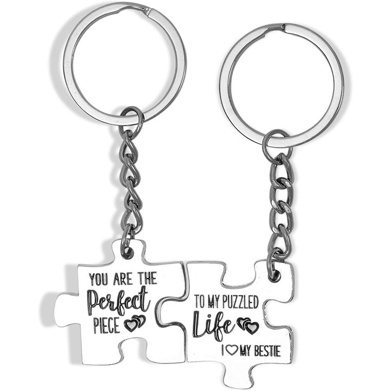 Best Friend Puzzle Piece Keychains in 2 Designs (1.2 x 3.3 Inches, Silver, 12-Pack)