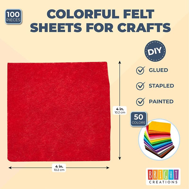 Felt Fabric Sheets for Art and DIY Crafts Supplies, 50 Colors (4 x