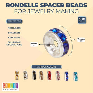 Bright Creations Rondelle Spacer Beads for Jewelry Making (8 Colors, 8mm, 300 Pieces)