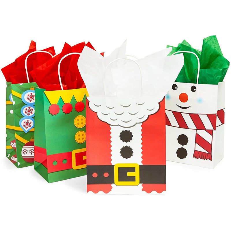 Bright Creations White Christmas Gift Bags, Wine Bag with Tissue Paper (5 x 13.6 x 4 in, 12 Pack)