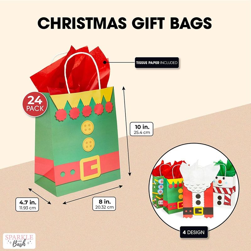 8 Pack Large Christmas Gift Bags with handle and Tissue paper