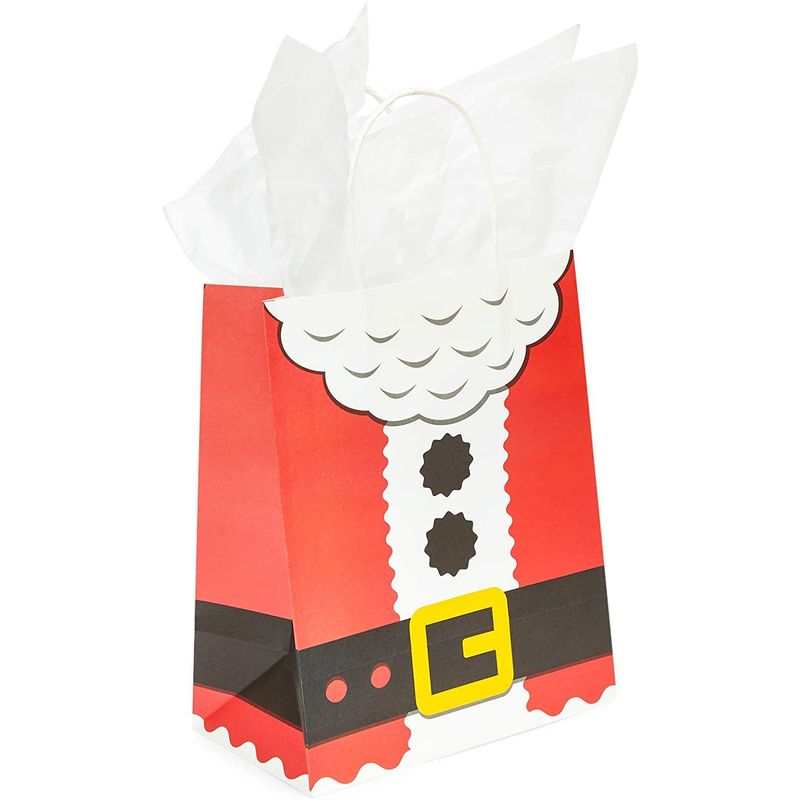 White Christmas Gift Bags, Wine Bag with Tissue Paper (5 x 13.6 x