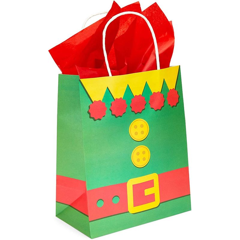 White Christmas Gift Bags, Wine Bag with Tissue Paper (5 x 13.6 x 4 in, 12  Pack)