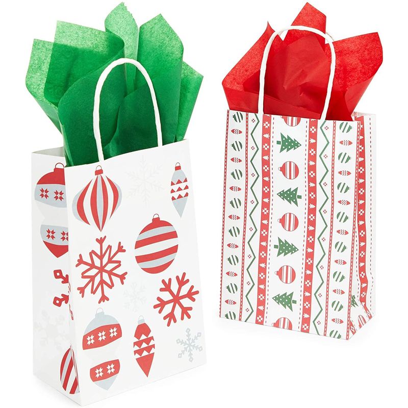 24 Christmas Party Gift Bags, 24 Sheets of Tissue Paper (8 x 5.3 x 3.1 ...