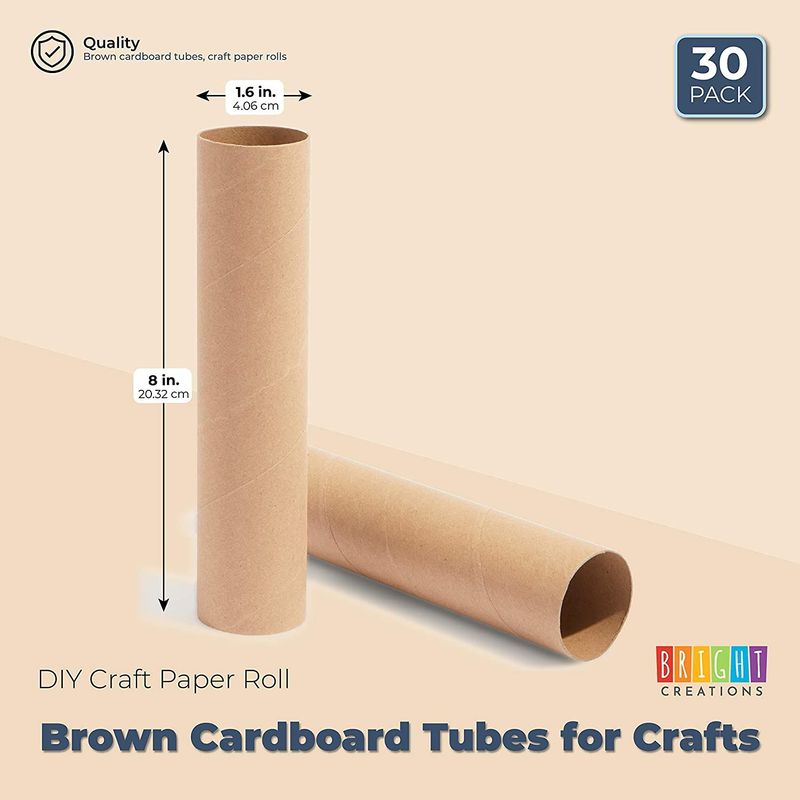 Bright Creations 30 Pack 8 inch Cardboard Tubes, Empty Toilet Paper Rolls for Crafts and Art Projects, DIY Brown Crafting Paper Roll, 1.6 x 8.0 Inches