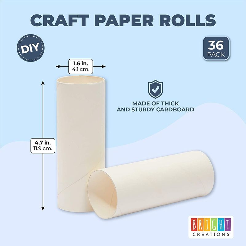 White Cardboard Tubes for Crafts, DIY Craft Paper Roll (1.6 x 4.7 in, 36 Pack)