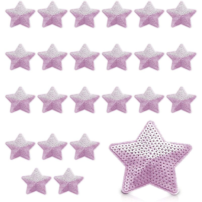 Pink Sequin Star Iron On Patches for Jeans, Sew On Appliqué (3.3 in, 24 Pieces)