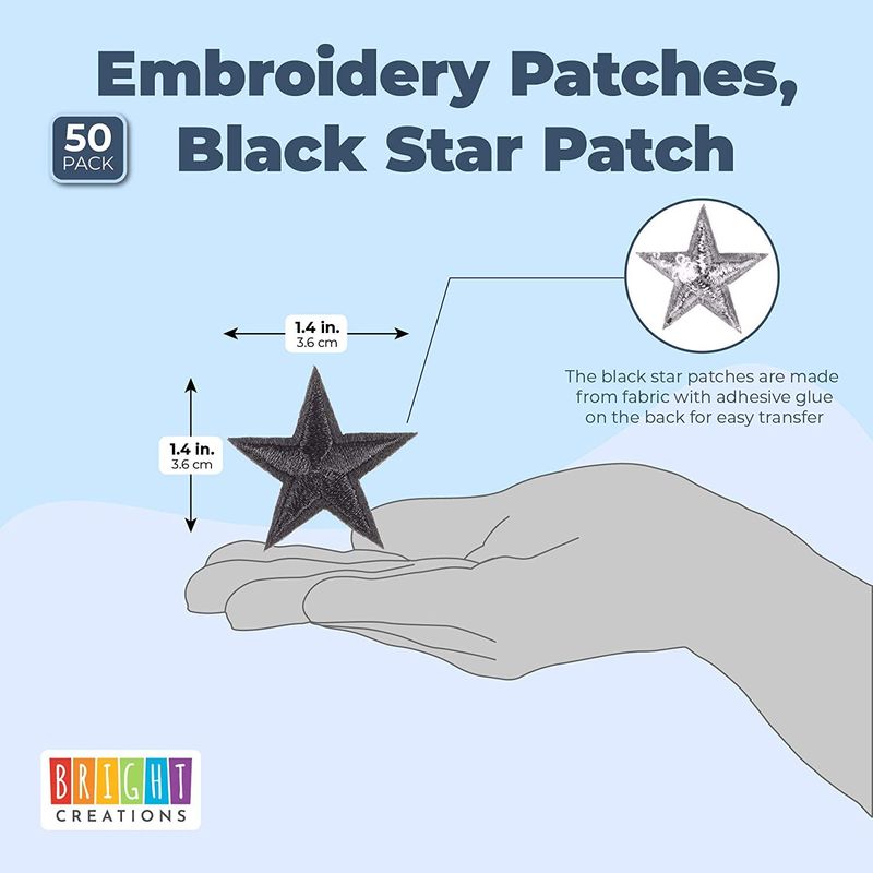Small Black Star Iron On Patches for Clothing, Sewing (1.4 In, 50 Pack)
