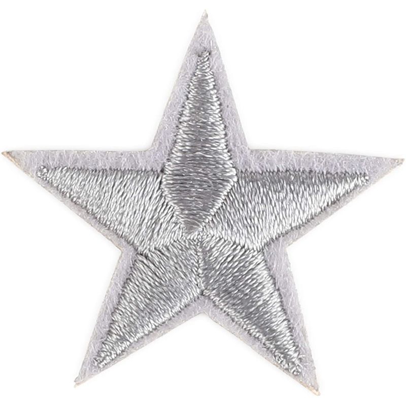 Small Silver Star Embroidery Patches for Clothing, Iron On Sewing Appliques (1.4 in, 50 Pack)