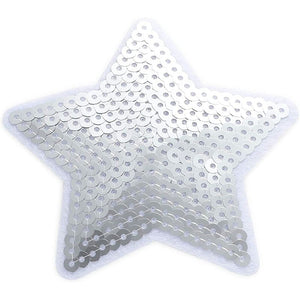 Silver Sequin Star Iron On Patches for Clothing (3.3 in, 24 Pieces)