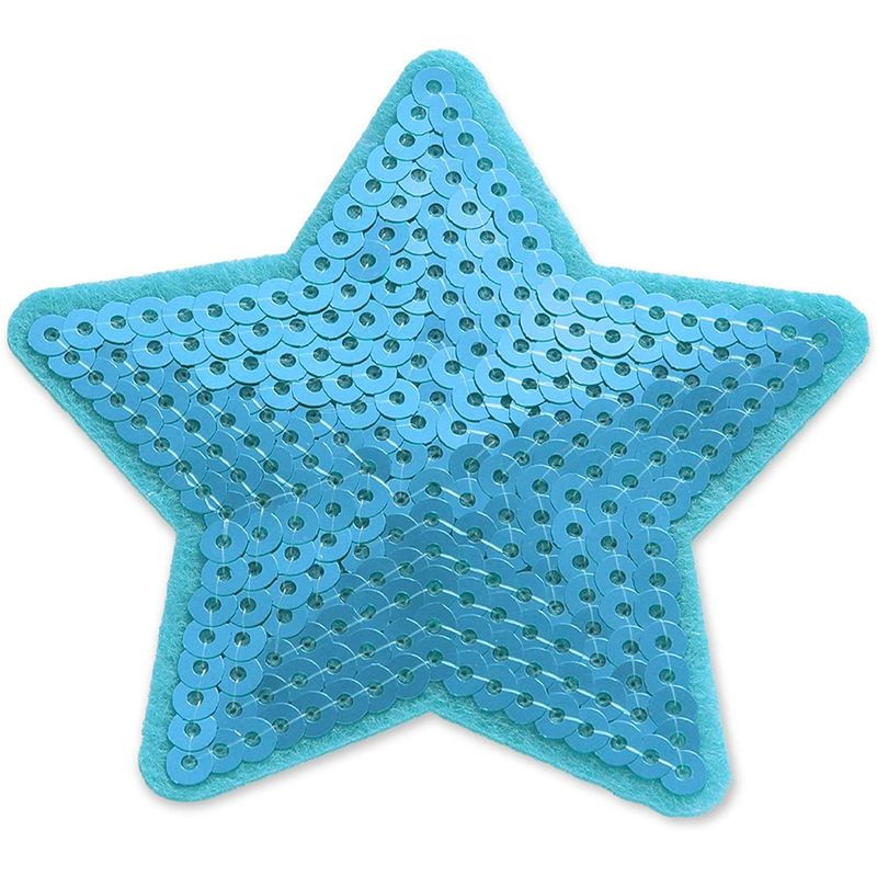 Small Blue Star Embroidery Sequin Patches for Clothing, Iron On Sewing Applique (3.3 in, 24 Pack)