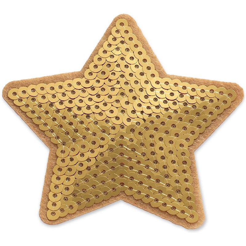 Small Gold Star Embroidery Sequin Patches for Clothing, Iron On Sewing Applique (3.3 in, 24 Pack)