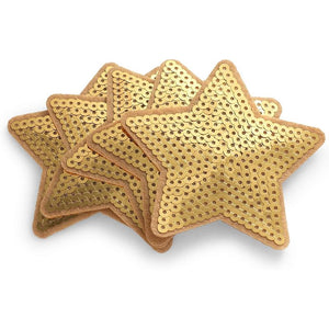 Small Gold Star Embroidery Sequin Patches for Clothing, Iron On Sewing Applique (3.3 in, 24 Pack)