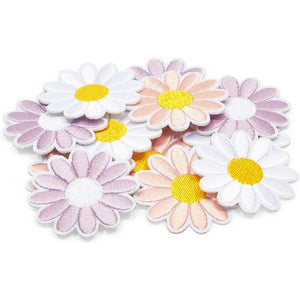 Fabric Iron On Patches, Daisy Flowers in 3 Colors (1.8 x 1.8 in, 12 Pack)