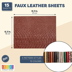 Faux Leather Sheets for Making Earrings, Bows, Jewelry, 15 Patterns (6.3 x 8.3 in, 15 Pack)