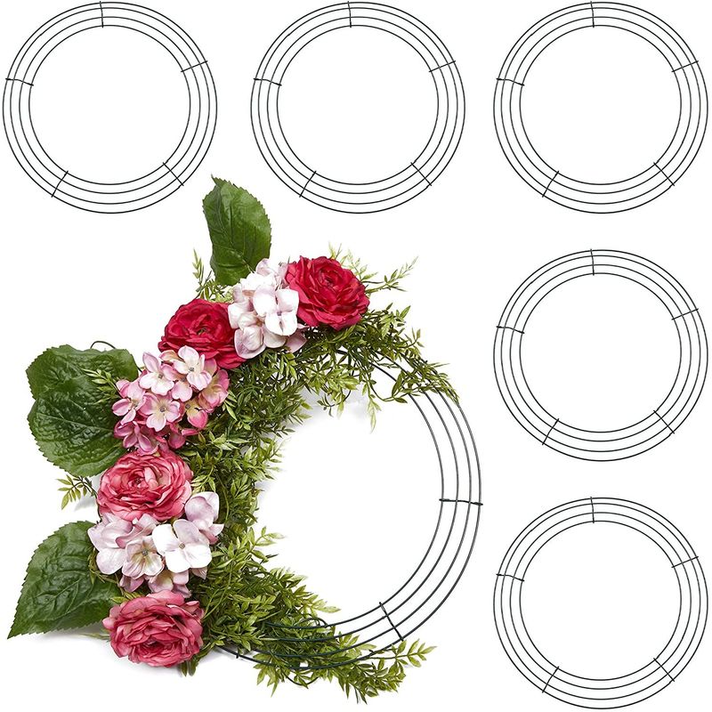 Round Metal Floral Wire Wreath Frame for Christmas (14 Inches, 6 Pack)