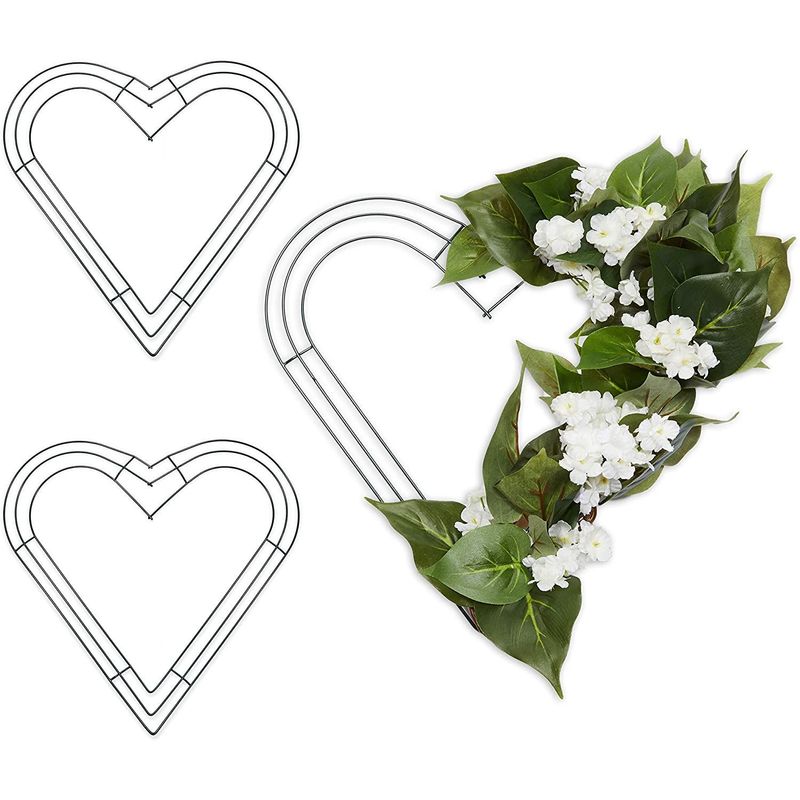 2 Pack Heart Shaped Wire Wreath Frame 12 Inch, Metal Flower Wreath
