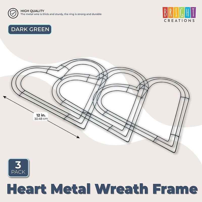 2 Pack Heart Shaped Wire Wreath Frame 12 Inch Green Metal Floral
