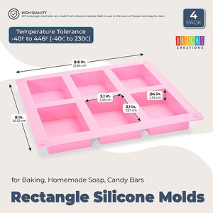 Rectangle Silicone Baking Tray, 24 Grids for Soap, Candy (8 x 8.6 In, 4 Pack)