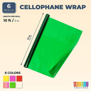 Clear Cellophane Gift Wrapping in 6 Colors (17 in x 10 Ft, 6 Pack)