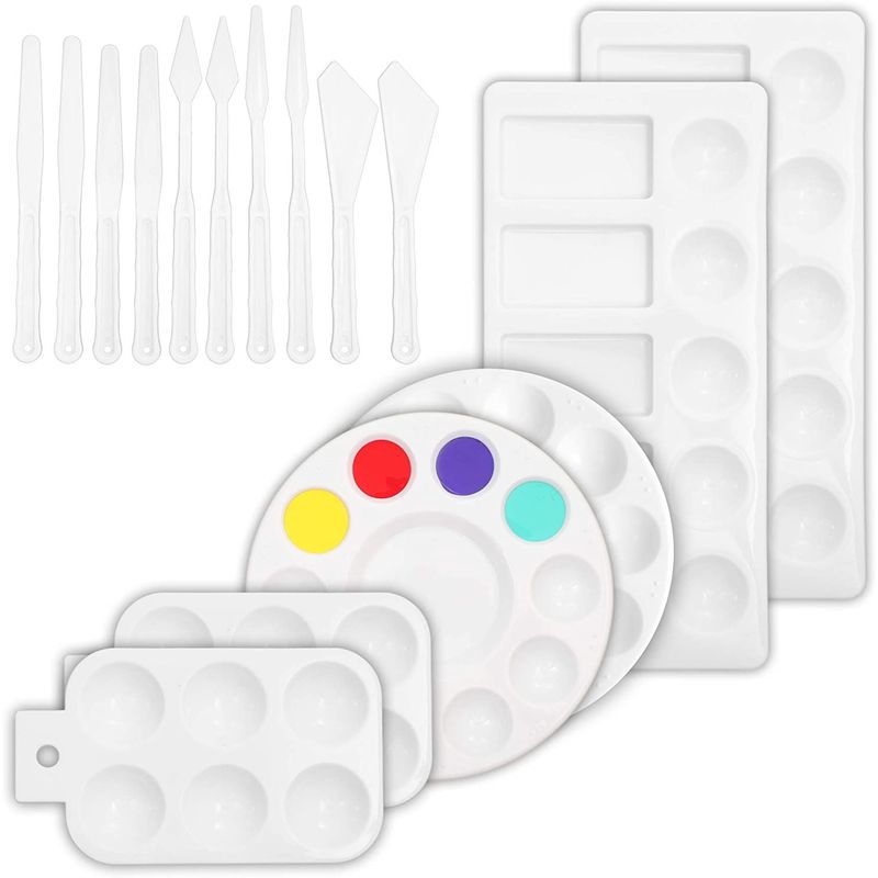 Plastic Palette and Painting Knife Set for Acrylic Painting (White, 16 Pieces)