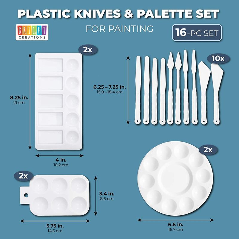 Plastic Palette and Painting Knife Set for Acrylic Painting (White, 16 Pieces)