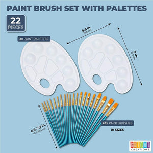 Paint Brushes Set with White Palettes for Art Supplies (22 Pieces)