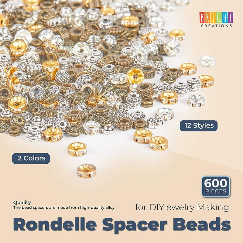 Rondelle Spacer Beads for DIY Jewelry Making, 12 Styles (2 Colors, 600 –  BrightCreationsOfficial