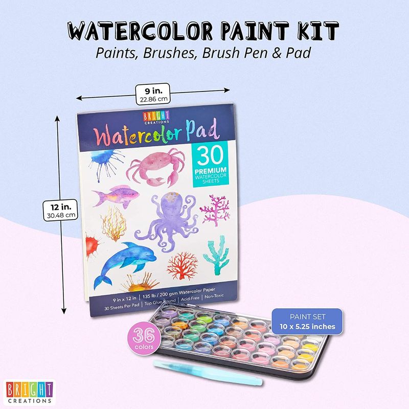 Watercolor Paint Set, Art Kit for Kids and Adults (36 Colors, 4 Pieces)
