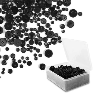 Buttons for Crafts with Plastic Storage Box, Assorted Sizes (Black, 500 Pieces)