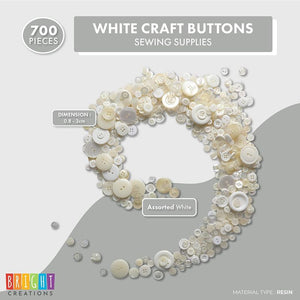 White Buttons for Crafts Bulk, 2 and 4 Holes for Sewing Supplies (700 Pack)